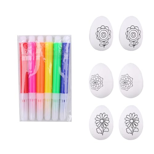 6pcs Farbe Basteln Eier Mit 6 Farb Aquarell Stift Für Home Decoration Project Kid Art Painting Supply Lernhandwerkssatz von Xanorrg
