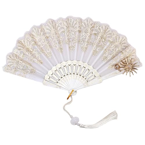 Retro Lüfter Mit Quasten Spitze Hochzeit Faltbare Hand Halloween Schwarz Für Tanzparty Handheld Klappende Blumenfans Hand Mit Quasten Für Frau Und Mädchen von Xanorrg