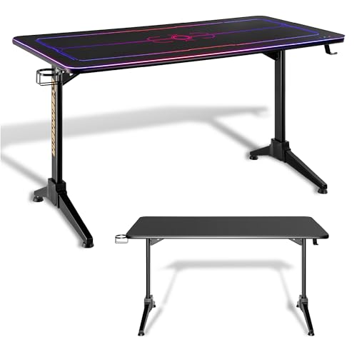Xantron® Gaming Schreibtisch mit LED Atlas 2" [16 einstellbare RGB Effekte] 135x65x75cm Gamertisch, Gaming Tisch Schwarz mit Getränkehalter & Headsethalter von Xantron
