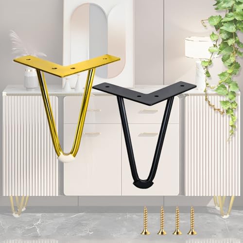 XaoLaoC 4 Stück robuste Haarnadel-Tischbeine aus Stahl for Möbel – höhenverstellbare Metallbeine mit Gummi-Bodenschonern(Gold,40cm/15.75inch) von XaoLaoC