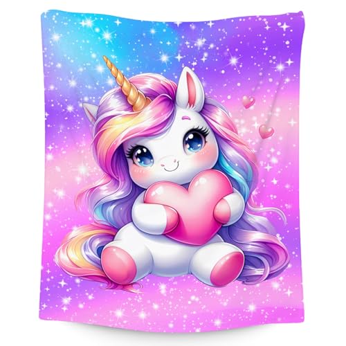 Einhorn-Decke, Geschenke für Mädchen, Flanell, weich, niedlich, Überwurf für Couch, Büro, 101,6 x 127 cm Einhorn-Decke, Geschenke für Mädchen, Flanell, weich, niedlich, Überwurf für Couch, Büro, 101,6 x 127 cm von XaocNyx