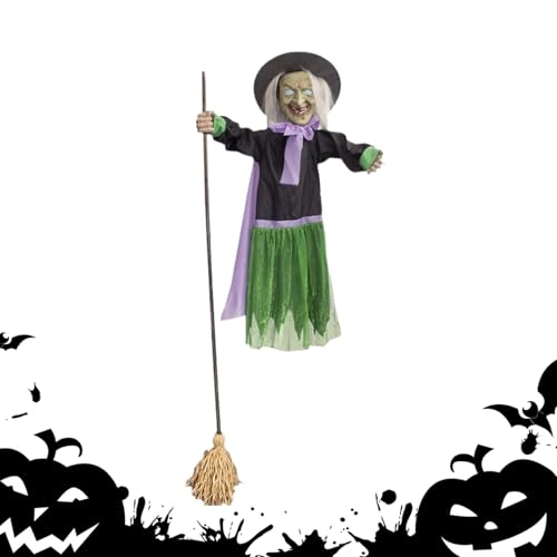 Xasbseulk Halloween Fliegende Hexe, Halloween Dekoration Garten Schwebende Hexe, Mit Sound Und Berührungssensor Beleuchtete Deko Für Gartenparty Festival Außenbereich von Xasbseulk