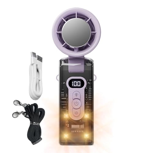 Xasbseulk Handventilator wiederaufladbar – Taschenkühlventilator mit sofortiger Kühlplatte – verstellbarer Kühler mit LED-Licht Kühlgerät für Arbeitsplatz, , Innenbereich, Nachtsport von Xasbseulk