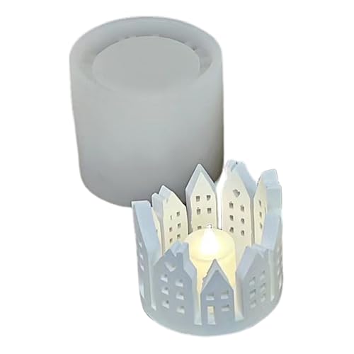 Xasbseulk Kerzenhalterformen für Zement, Kerzenhalterformen Silikon | Ringhaus Kerzenhalter Silikonharzformen | Hohlring Haus Silikonform Kerzenhalter Ornamente Silikonform Teelicht Form von Xasbseulk