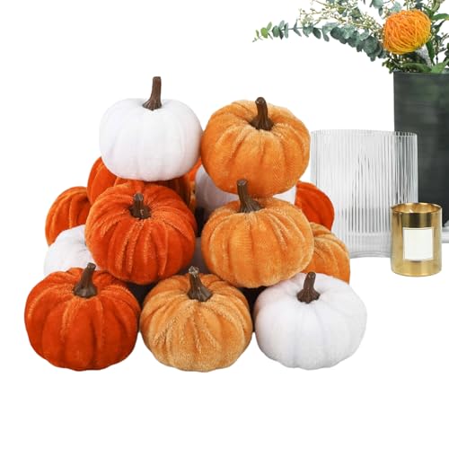 Xasbseulk Kürbisse aus Samt | 16-teiliges Set künstliche Kürbisse Halloween und Herbst – für Küche, Außenbereich, Terrasse, Garten, Fenster, Innenbereich, Eingang von Xasbseulk