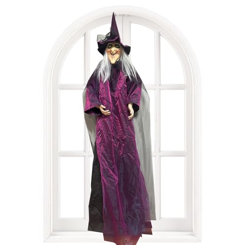 Xasbseulk Stehende Hexen-Requisiten, Hexen-Requisiten für Halloween - Outdoor-Horror-Sound aktivierte Fliegende Hexe | Halloween-Spukhaus-Requisiten mit gruseligem Soundeffekt und leuchtenden Augen von Xasbseulk