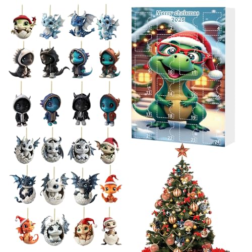 Xasbseulk Weihnachtsdrache Adventskalender - 24 Tage Baby 2D Acryl Hängeornamente | Tieranhänger Countdown Kalender 2025 Für Weihnachtsbaum Party Fenster Wand Auto Xasbseulk Weihnachtsdrache Adventskalender - 24 Tage Baby 2D Acryl Hängeornamente | Tieranhänger Countdown Kalender 2025 Für Weihnachtsbaum Party Fenster Wand Auto von Xasbseulk