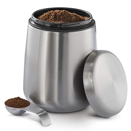 Kaffeedose Edelstahl 500g (luftdichte Edelstahldose inkl. magnetischem Dosierlöffel im Deckel, Anti Finger Print Kaffeebehälter, Kaffeebox zur Aufbewahrung von 500g Kaffeepulver/-bohnen) silber von Xavax
