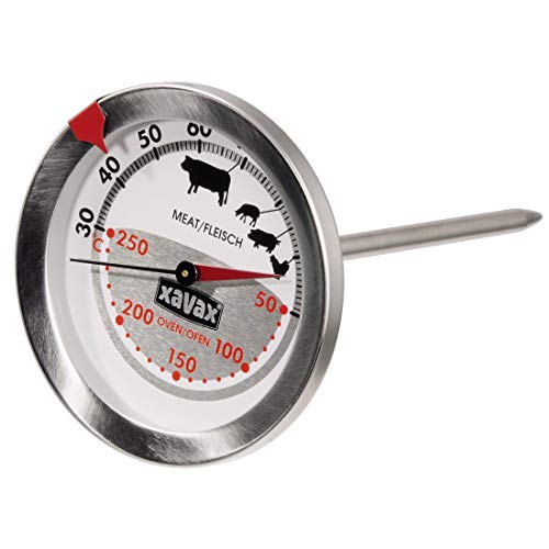 Xavax 2-in-1 Bratenthermometer aus Edelstahl (gleichzeitige Messung von Gar- und Ofentemperatur, spülmaschinengeeignet) silber von Xavax