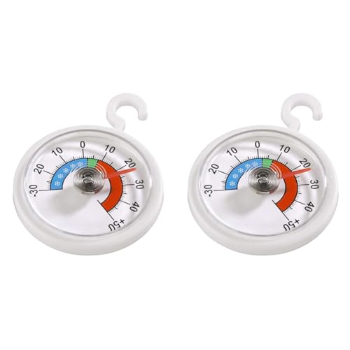 Xavax Analoges Thermometer zum Aufhängen im Kühlschrank, Gefrierschrank, Tiefkühltruhe, Weinkühlschrank, Minibar, min. -30 Grad, max. +50 Grad, rund, weiß (Packung mit 2) von Xavax