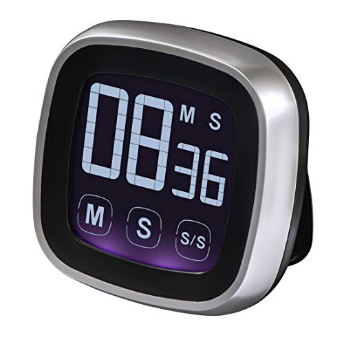 Xavax 95321 Digitaler Küchentimer, Touch-Funktion (Timer und Stoppuhr, magnetisch, bis 99 Min. 59 Sek., lauter Ton) Design Kurzzeitmesser, elektronische Eieruhr silber/schwarz von Xavax