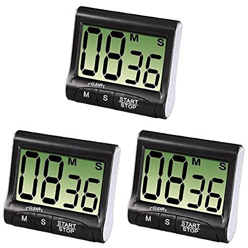 Xavax Digitaler Küchentimer mit Timer- und Stopp-Uhr-Funktion (Befestigung via Magnet, Clip, Hänger oder Aufsteller) batteriebetrieben, schwarz, 3er Pack von Xavax