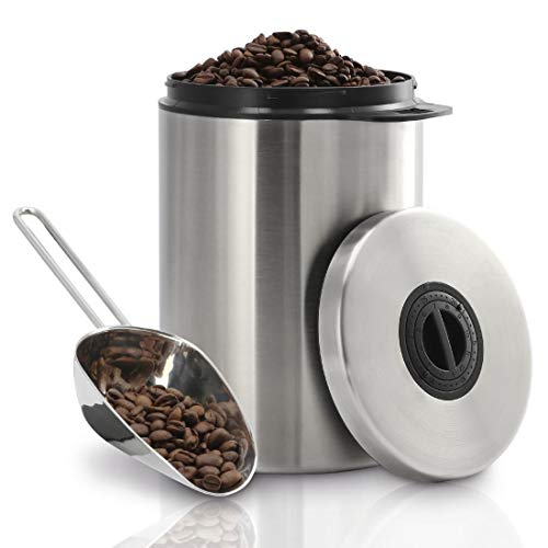 Xavax Kaffeedose für 1kg Kaffeebohnen (luftdichter Kaffeebohnen-Behälter mit Kaffee-Schaufel, Aromadose aus Edelstahl, Vorratsdose zur Aufbewahrung) silber, One Size von Xavax