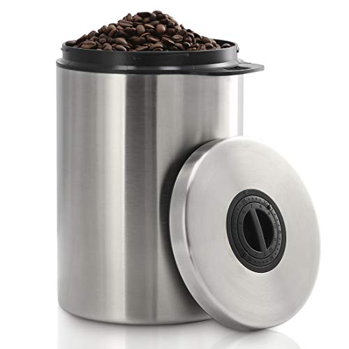 Xavax Kaffeedose luftdicht für 1 kg Kaffeebohnen (Behälter für Kaffee, Tee, Kakao, Nudeln, Edelstahl Dose zur Aufbewahrung mit Aromaverschluss, Vorratsdose für 1000 g Kaffee) silber von Xavax