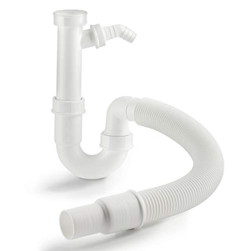 Xavax Flexibler Siphon mit 1 Geräteanschluss + Geruchsverschluss - Kunststoff-Röhrensiphon für Spül- und Waschmaschinen - 1 ½ " Zoll - weiß von Xavax