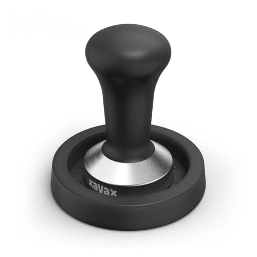 Xavax Kaffee-Tamper 51mm mit Tampermatte Silikon (Barista-Set mit Kaffeestampfer Edelstahl-Tamper-Base 51 mm und Tamper-Ablage rutschfest, Espresso Stamp für Kaffeepulver, Siebträgermaschine) schwarz von Xavax