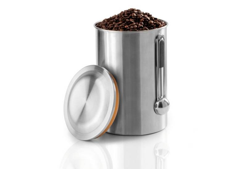 Xavax Kaffeedose Kaffeedose Edelstahl Luftdicht + Dosierlöffel, Edelstahl, (Set Behälter + Löffel, 1-tlg., 1x Dose 1x Maßlöffel), 1kg Vorratsdose Behälter Dose Kaffeebohnen Kaffeepulver Lebensmittel von Xavax