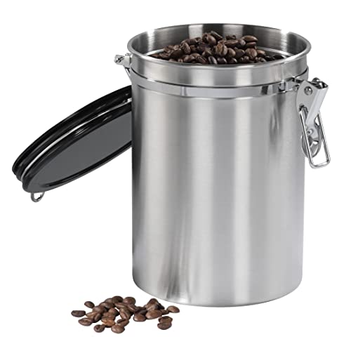 Xavax Kaffeedose für 1 kg Kaffee (luftdichte Vorratsdose mit Aromaverschluss, Behälter aus Edelstahl, Dose zur Aufbewahrung von Kaffee, Tee, Kakao) silber von Xavax