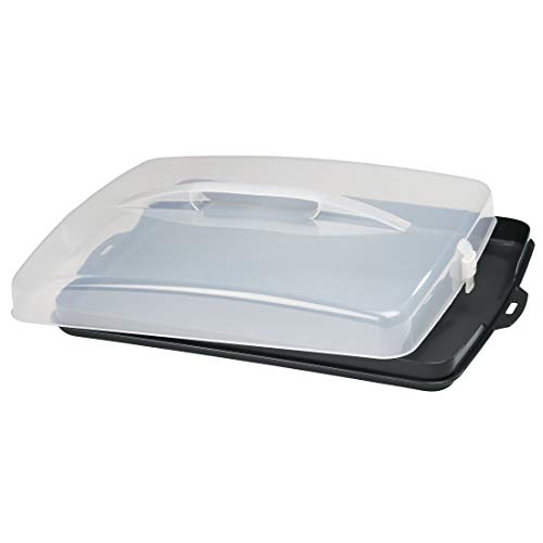 Xavax Kuchen Transportbox rechteckig (Kuchenbox für Blechkuchen, Kuchencontainer mit Deckel und Tragegriff, spülmaschinengeeigneter Kuchenbehälter), Anthrazit / Transparent von Xavax