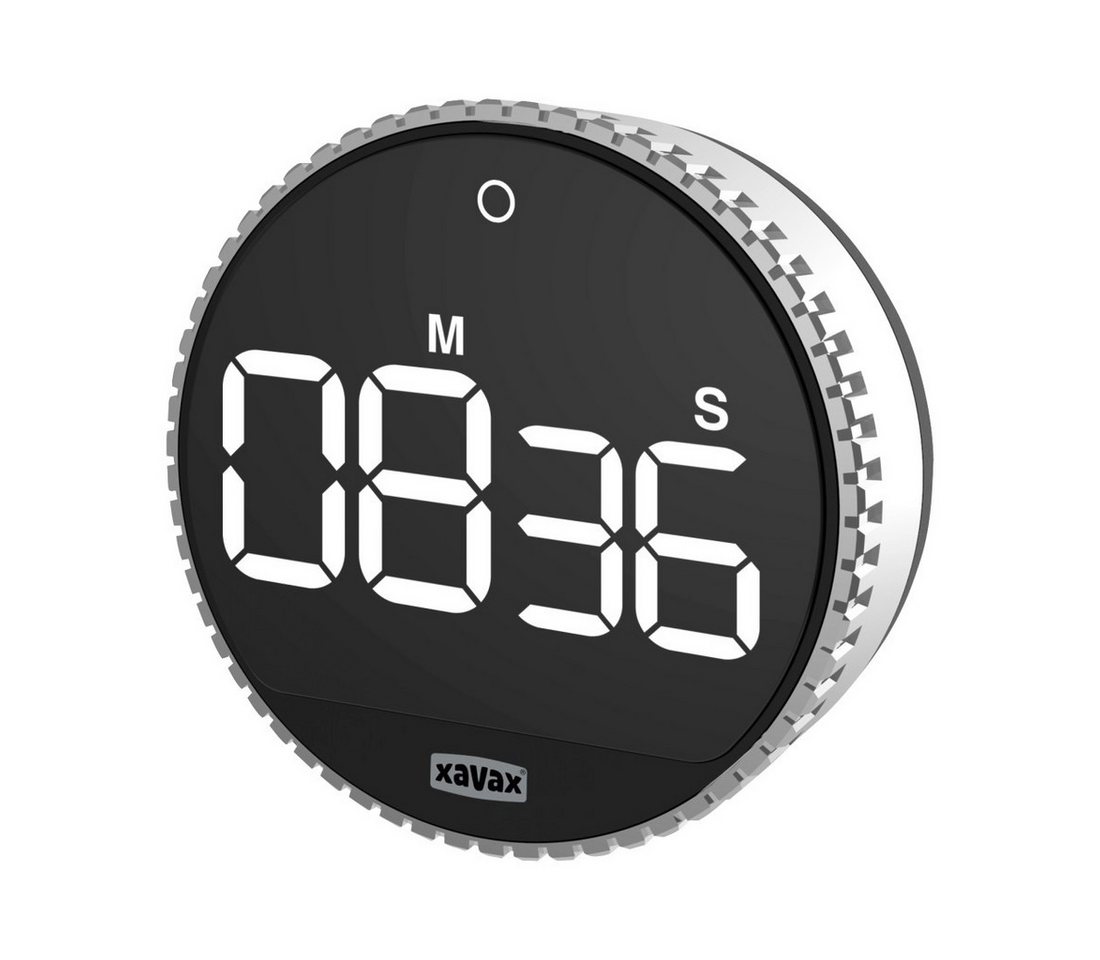 Xavax Küchentimer Timer "Rotation", digital, Silber, Schwarz Magnetisch, Aussparung für Wandmontage, Antirutsch-Pad von Xavax