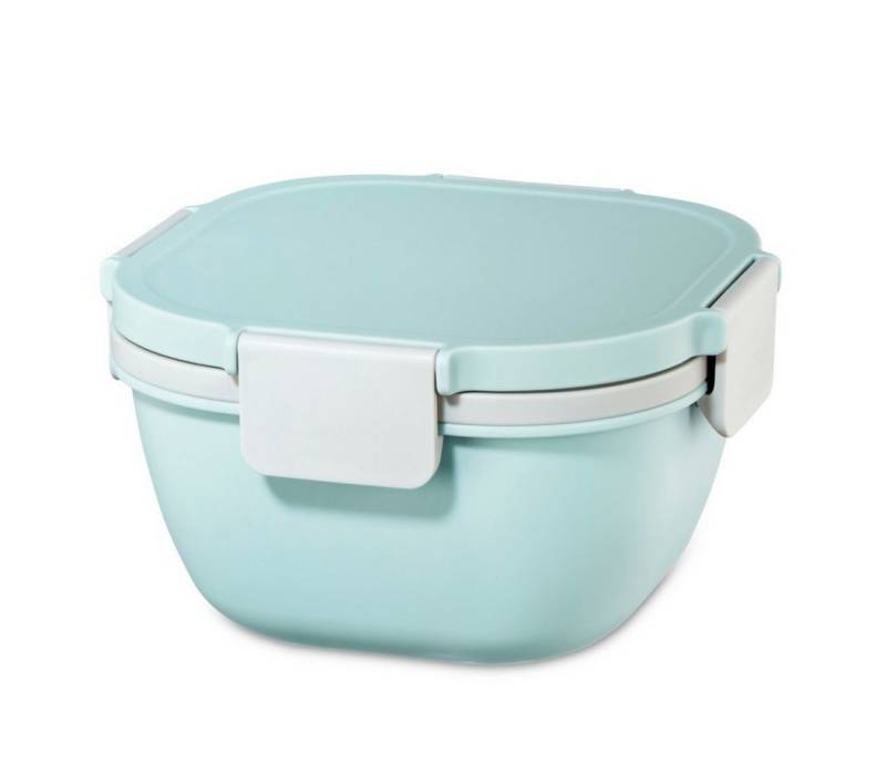 Xavax Salatbox Salatbox To Go 1400 ml (3-teilige Salatschüssel), Polyethylen, Polyprophylen (PP), Silikon, (4-tlg), Inklusive Gabel, Dressingbehälter und ein Einsatz von Xavax