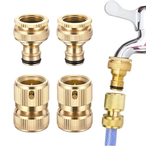 Xbessc 2 Pairs Wasserhahn Adapter Gartenschlauch, 1/2 Zoll und 3/4 Zoll Schlauchanschluss Messing, Schlauchverbinder 2-in-1 Gartenschlauchanschluss für Gartenarbeit Hausbewässerung Autowäsche von Xbessc