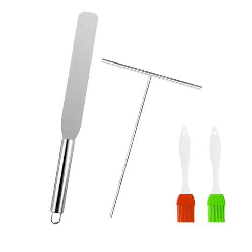Xbessc 2 Stück Crepes Verteiler und Spatel Edelstahl Crepes Wender mit 2 Kleiner Ölpinsel Teigverteiler für Crepes Crepe Maker Crepes Zubehör für Pfannkuchen Crepes Küche Backwerkzeuge von Xbessc