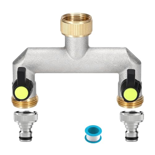 Xbessc 2 Wege Wasserhahn Wasserverteiler Zinklegierung Verteiler Wasser 3/4 Zoll Wasseranschluss Verteiler Gartenschläuche mit Rohstreifen und Kugelhahn Zum Einstellen und Absperren des Wasserflusse von Xbessc