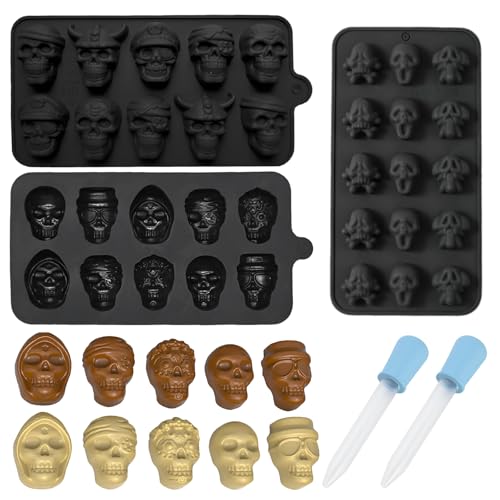 Xbessc 3 Stück Halloween Totenkopf Silikonform, 35 Hohlräume Schwarz Totenkopf Schokoladenform, 3D Eiswürfelform DIY Backformen mit 2 Dropper für Schokolade Candy Gelee Pralinen Eiswürfel Seifen Xbessc 3 Stück Halloween Totenkopf Silikonform, 35 Hohlräume Schwarz Totenkopf Schokoladenform, 3D Eiswürfelform DIY Backformen mit 2 Dropper für Schokolade Candy Gelee Pralinen Eiswürfel Seifen von Xbessc