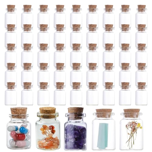 Xbessc 50 Stück 5ml Mini Flaschen Kleine Glasflaschen zum Befüllen Glasfläschchen mit Korken Kleine Korkflaschen Reagenzglas Wunschflaschen Uftdichte Flaschen für DIY Hochzeitsdeko Gewürzgläser von Xbessc
