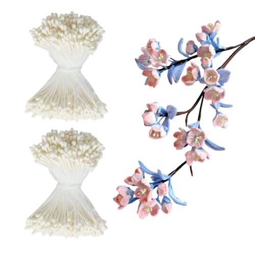 Xbessc 840 Stück Pfeifenreiniger Blumen Staubblatt Milchig Weiße mit Zwei Perlen Köpfen 2mm Doppelköpfe Pistil Blumen Staubgefäße Staubblätter für Künstliche Blumen für DIY Handwerksprojekt von Xbessc