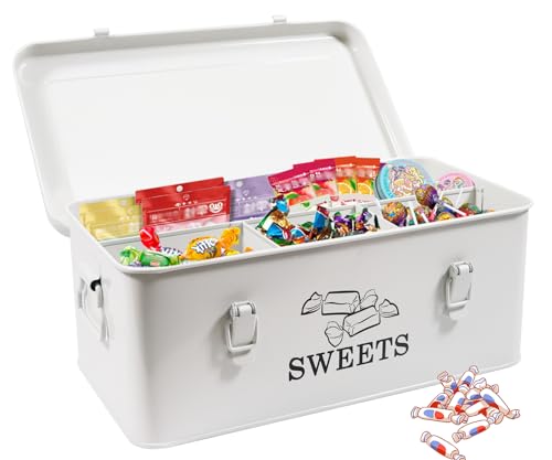 Xbopetda Candy Aufbewahrungsbox Metall Candy Jar Snackbox mit Sicherheitsverschluss 4 Fächer Kekse Aufbewahrungsbox Lebensmittel Vorratsbehälter für Süßigkeiten Zuckerwürfel Schokolade Snacks von Xbopetda