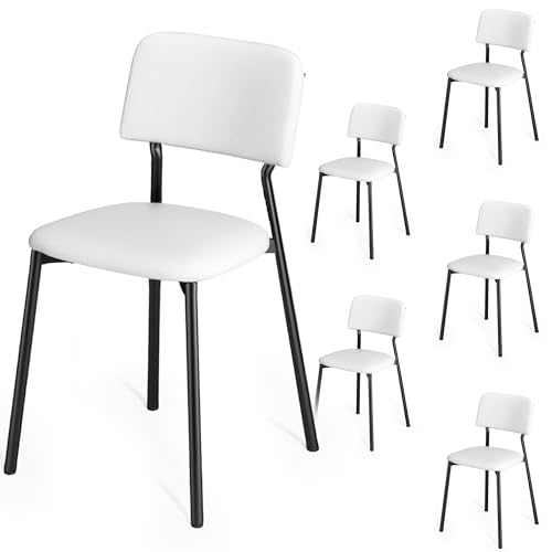 Xbro 6er Set Esszimmerstühle mit Rückenlehne, Polsterstuhl Stühle Esszimmer 6er Set, Metallrahmen Küchenstuhl für Esszimmer, Küche, Wohnzimmer, Arbeitszimmer, Weiß von Xbro