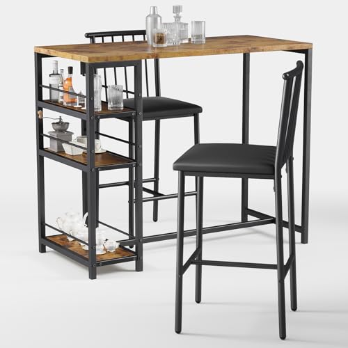 Xbro Bartisch Set 3-teilig, Küchentisch mit Stühlen für Küche, Esszimmer, Bistro, etc. Esstisch und 2 Stühle mit Rückenlehne und Polsterung(Braun) von Xbro