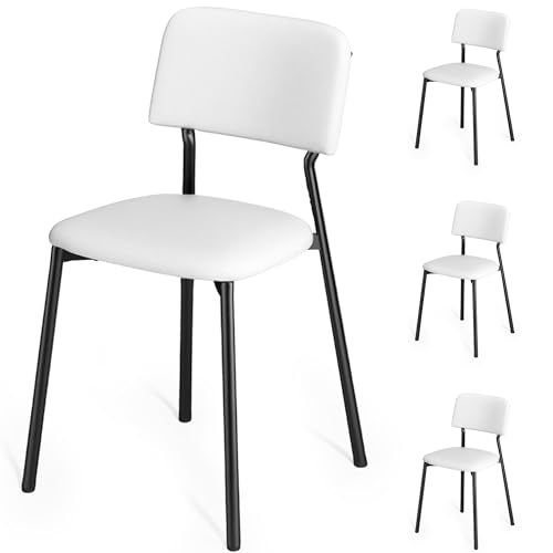 Xbro Esszimmerstühle 4er Set, Polsterstuhl Stühle Esszimmer 4er Set, Metallrahmen Küchenstuhl für Esszimmer, Küche, Wohnzimmer, Arbeitszimmer, Weiß von Xbro