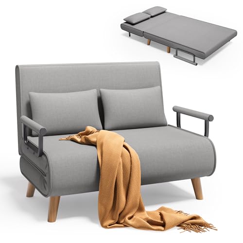 Xbro Schlafsessel mit Bettfunktion, Schlafsofa 2-Sitzer mit 6-Stufig Verstellbarer Rückenlehne und 2 Kissen, Sessel mit schlaffunktio für kleine Wohnung (Hellgrau) von Xbro