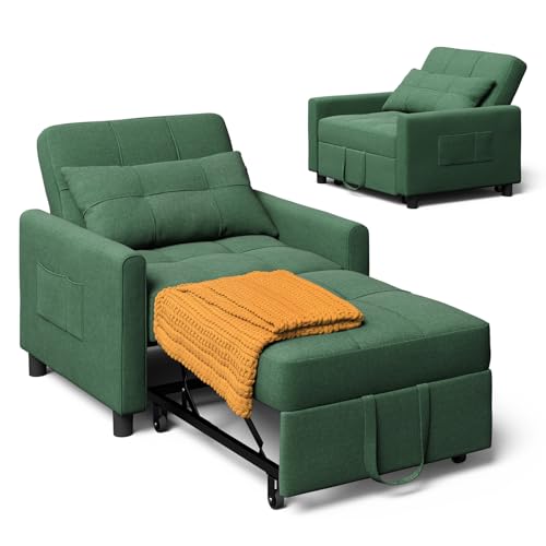Xbro Schlafsessel mit Bettfunktion, Schlafsofa 3-in-1-Convertible-Stuhl-Bett, Verstellbares Schlafsofa mit Kissen und Tasche, Sessel mit schlaffunktio für kleine Wohnung (Grün) von Xbro