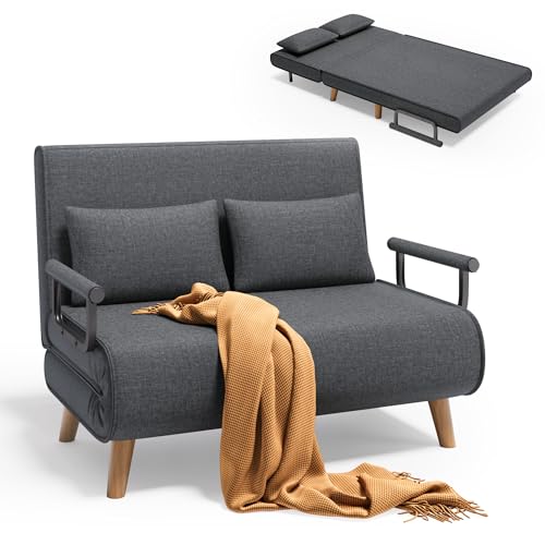 Xbro Schlafsofa 2-Sitzer mit Bettfunktion, Schlafsessel mit Bettfunktion mit Verstellbarer Rückenlehne und 2 Kissen, Sessel mit schlaffunktio für kleine Wohnung (Dunkelgrau) von Xbro