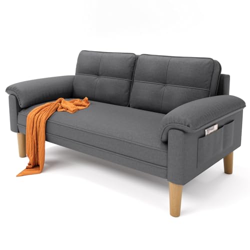 Xbro Sofa 2 Sitzer, Kleine Couch 2 Sitzer mit Armlehne und Seitentasche, Modernes Stoffcouch für Wohnzimmer,Wohnung,Büro,Einfache Montage, 144 x 77 x 77 cm, Dunkelgrau Xbro Sofa 2 Sitzer, Kleine Couch 2 Sitzer mit Armlehne und Seitentasche, Modernes Stoffcouch für Wohnzimmer,Wohnung,Büro,Einfache Montage, 144 x 77 x 77 cm, Dunkelgrau von Xbro