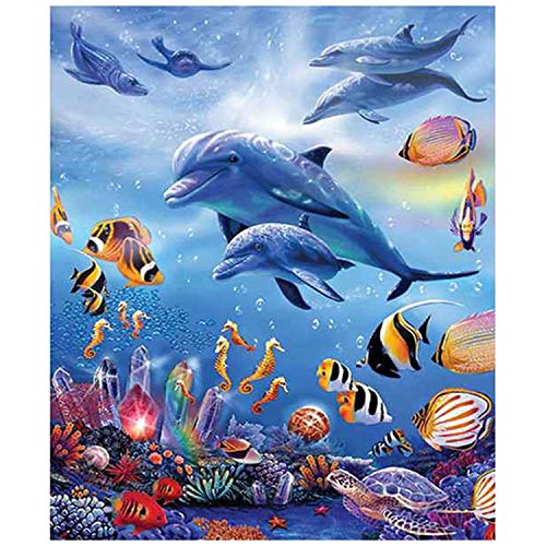 Xbsduih 5D DIY Diamant Malerei Delfine Tier Voller runder Diamant Stickerei Kreuzstich Diamant Wand Malerei von Xbsduih