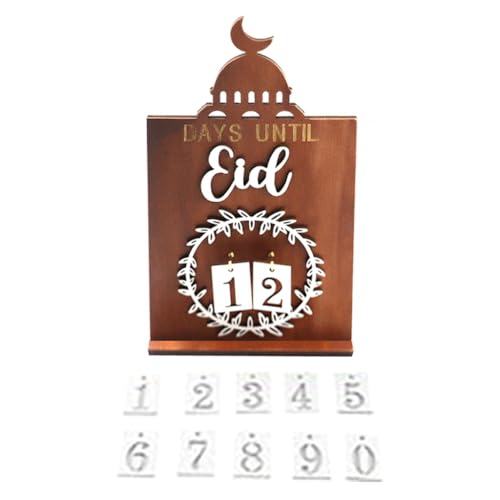 Xbsduih Countdown-Kalender Eid Al-Fitr Desktop-Ornament Kalender Bis Eid Al-Fitr Countdown-Dekorationen Holzbauernhaus Einfache Installation Einfach zu Bedienen -A von Xbsduih
