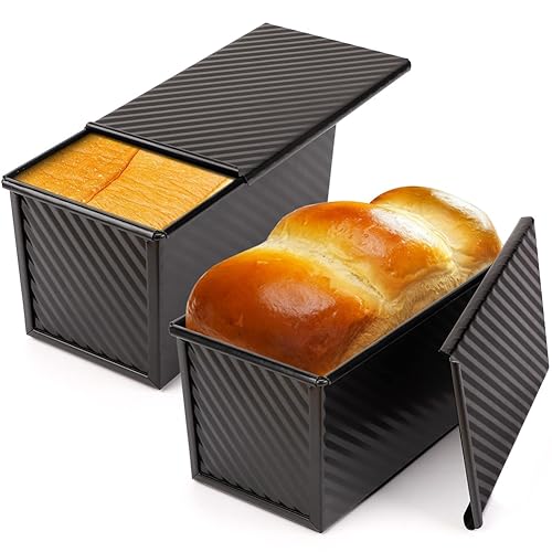 Xbsduih Kastenform 2er-Pack, Antihaft-Brotform mit Deckel, Brot-Toastkastenform Aus Karbonstahl mit Abdeckung für Backformen, Brot, Schwarz von Xbsduih