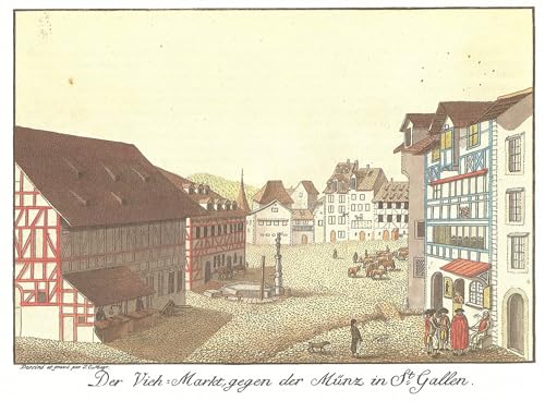 XcBAIHOUD Bekannt Bilder Canvas Wand Kunstdrucken Der Markt gegen die Münze in St. Gallen von Johann Conrad Mayr Natur Leinwand Kunst Wanddekoration für Zimmer 60x90cm von XcBAIHOUD