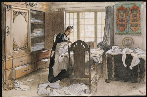 XcBAIHOUD Bekannt Bilder Canvas Wand Kunstdrucken Karin am Wäscheschrank von Carl Larsson Natur Leinwand Kunst Wanddekoration für Zimmer 60x90cm von XcBAIHOUD