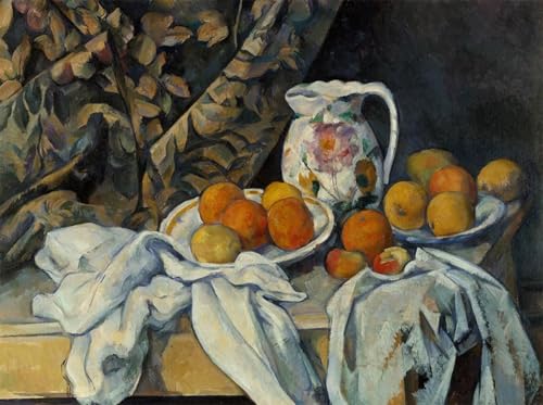 XcBAIHOUD Bekannt Bilder Canvas Wand Kunstdrucken Stillleben mit vorhang und blumenkrug von paul cézanne Natur Leinwand Kunst Wanddekoration für Zimmer 60x90cm von XcBAIHOUD