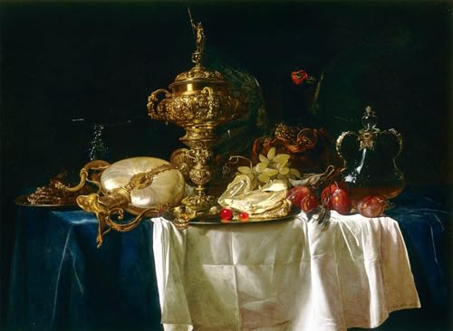 XcBAIHOUD Berühmte Gemälde Kunstdruck Wanddeko Wand Modern Canvas Leinwandbild Stillleben mit Vasen und Früchten von Willem Van Aelst Wall Decoration Bilder für Wohnzimmerdekoration 60x90cm von XcBAIHOUD