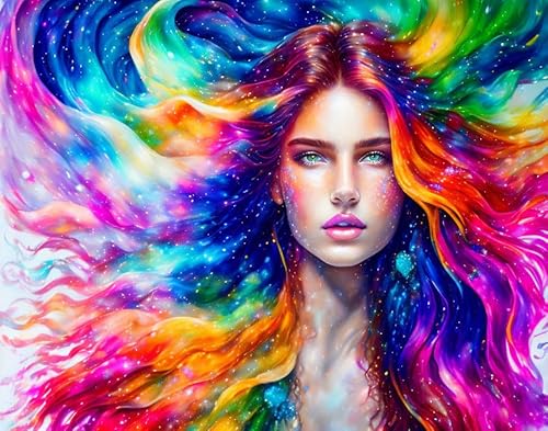 XcBAIHOUD Wandbild ohne Rahmen, 58 x 90 cm, Leinwandgemälde, Portrait-Kunstgemälde, Bild eines schönen Mädchens mit bunten Haaren, Poster XcBAIHOUD Wandbild ohne Rahmen, 58 x 90 cm, Leinwandgemälde, Portrait-Kunstgemälde, Bild eines schönen Mädchens mit bunten Haaren, Poster von XcBAIHOUD