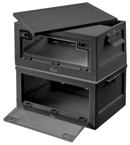 Xcase Klappboxen: 2er-Set Faltbare Aufbewahrungsboxen mit Deckel, je 45 Liter, schwarz (Stapelkisten, Camping Kiste, Schuhregal) von Xcase