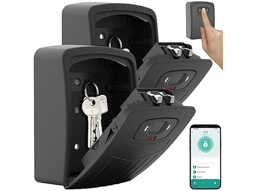 Xcase Alu-Schlüsselsafe: 2er Smarter Schlüssel-Safe mit Fingerabdruck-Erkennung, App (Smarter Schlüssel-Tresor, Fingerabdruck-Tresor, Kreditkarten) von Xcase