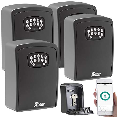 Xcase Garten Schlüsselbox: 4er Set Mini-Schlüssel-Safe mit Bluetooth und App, IP54 (Schlüsselsafe mit Zahlenschloss, Schlüsselsafe mit Zahlencode, Elektronischer Tür Schließzylinder) von Xcase